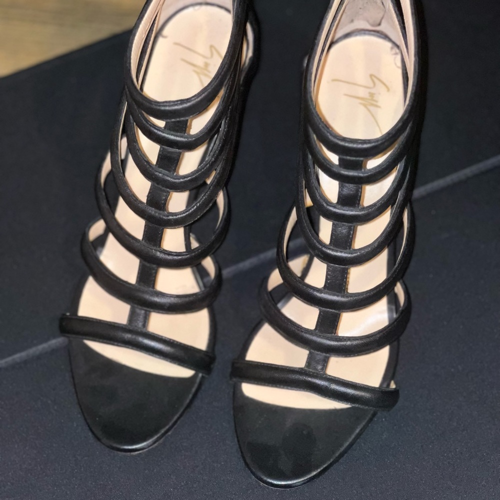 Giuseppe Zanotti Black Caged Heel. Size 39.5. Gently worn. 3 inch heel